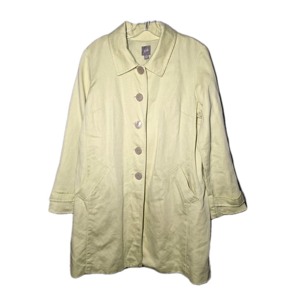 J. Jill Womens Medium Petite Lt. Green Lined Linen Cotton Trench Long Coat